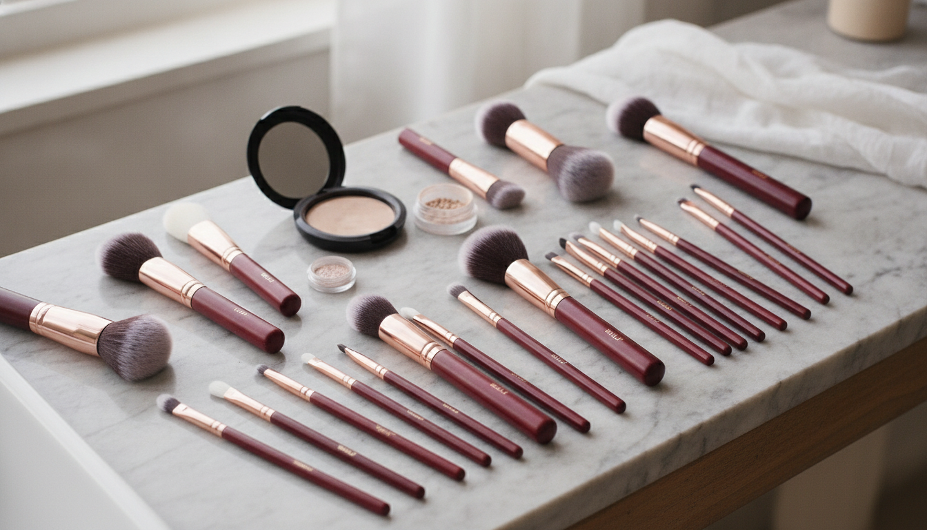 Vintage Burgundy Makeup Brush Set for Smooth Blends