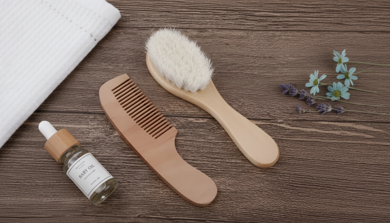 Gentle Newborn Scalp Care With Wool & Wood Brush Set